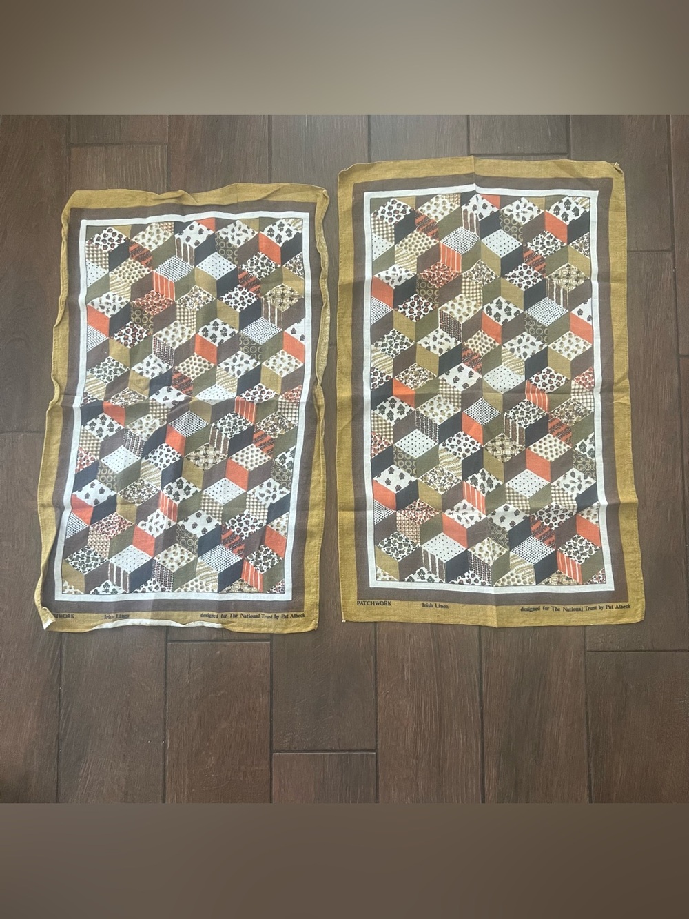 Irish Linen Tea Towel Pair Patchwork Pat Albeck National Trust Vintage 2 Towels